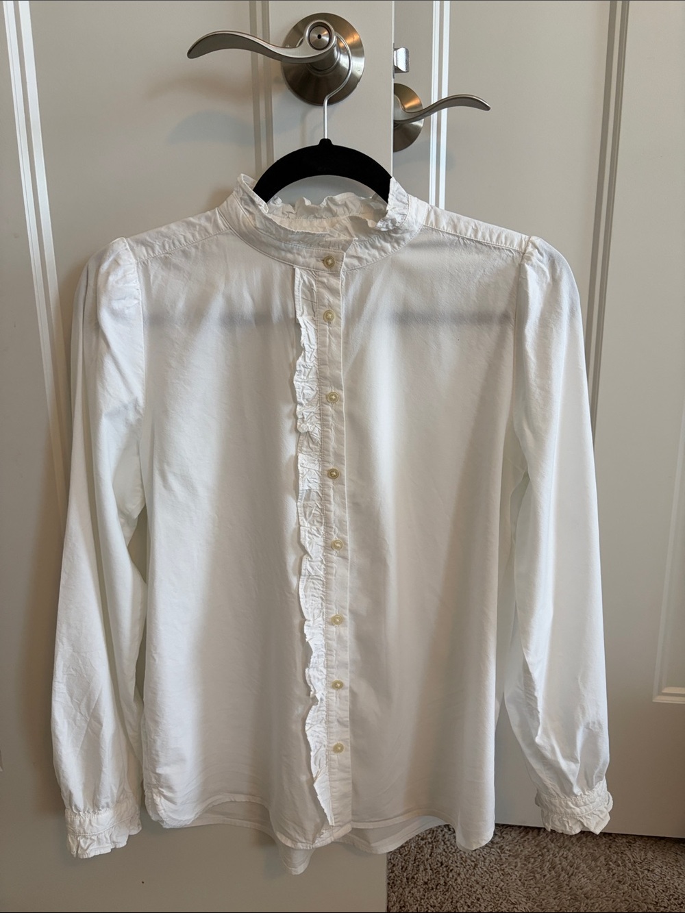 LOFT White Ruffle-Trim Long-Sleeve Blouse